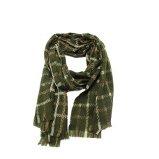 Atoll Palm Forest Striped Checkered Scarf Dark Green