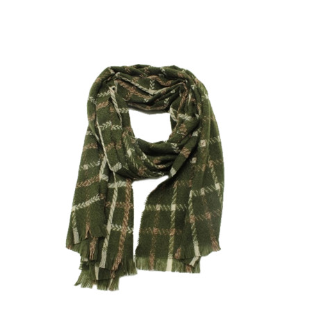 Atoll Palm Forest Striped Checkered Scarf Dark Green