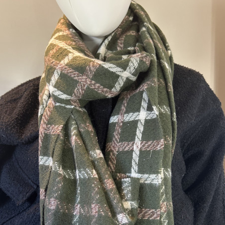 Atoll Palm Forest Striped Checkered Scarf Dark Green