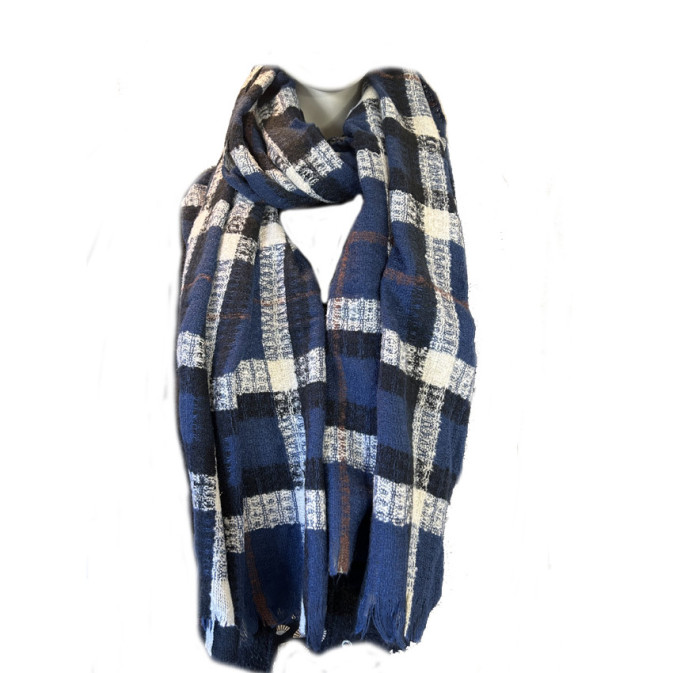 Atoll Palm Charm Plaid Scarf Dark Blue