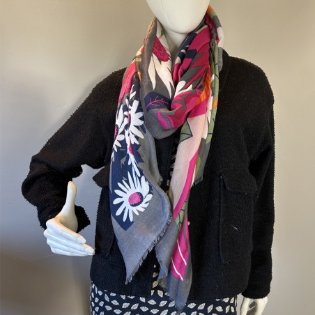Atoll Palm Flower Explosion Dark Grey Scarf