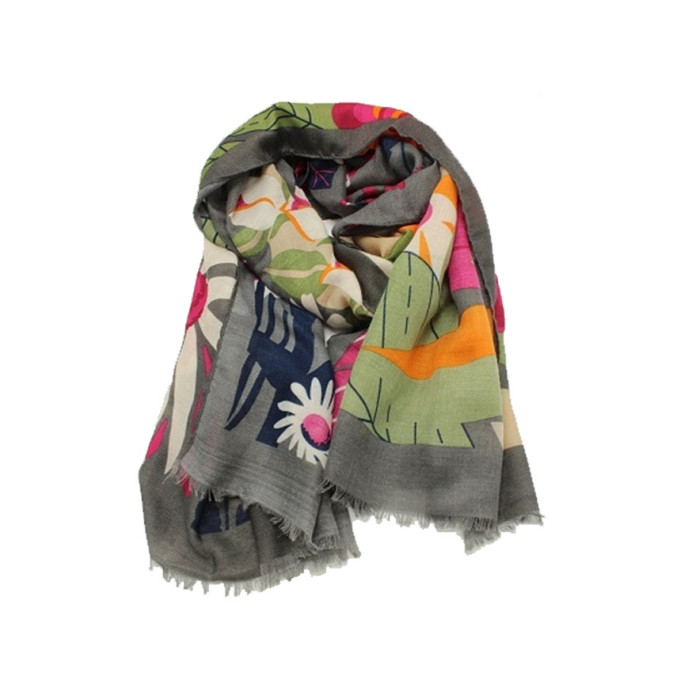 Atoll Palm Flower Explosion Dark Grey Scarf