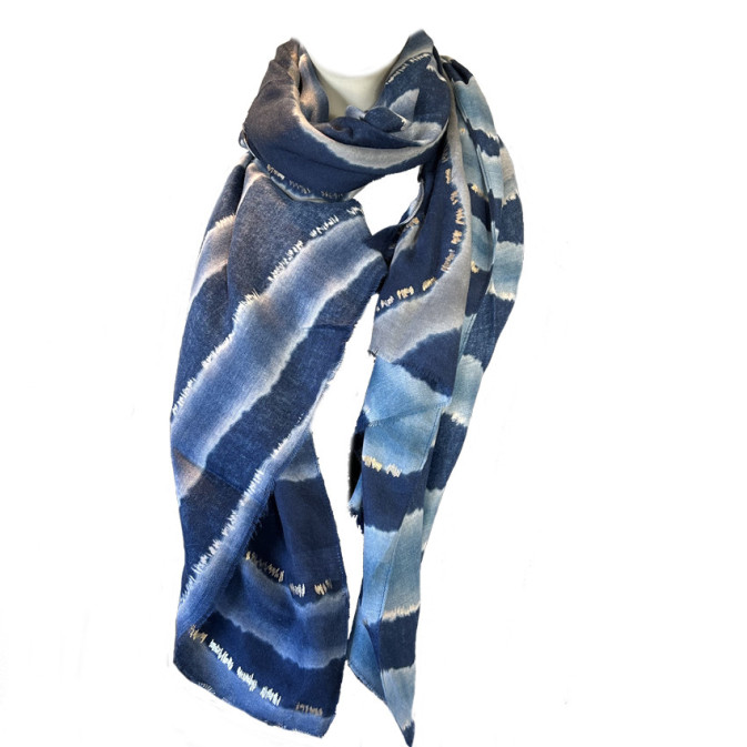 Atoll Palm Sand & Silk Thick Scarf Dark Blue