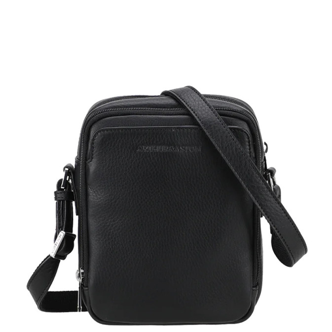 Arthur et Aston Ange Shoulder Bag in Leather M 2 Compartments Black