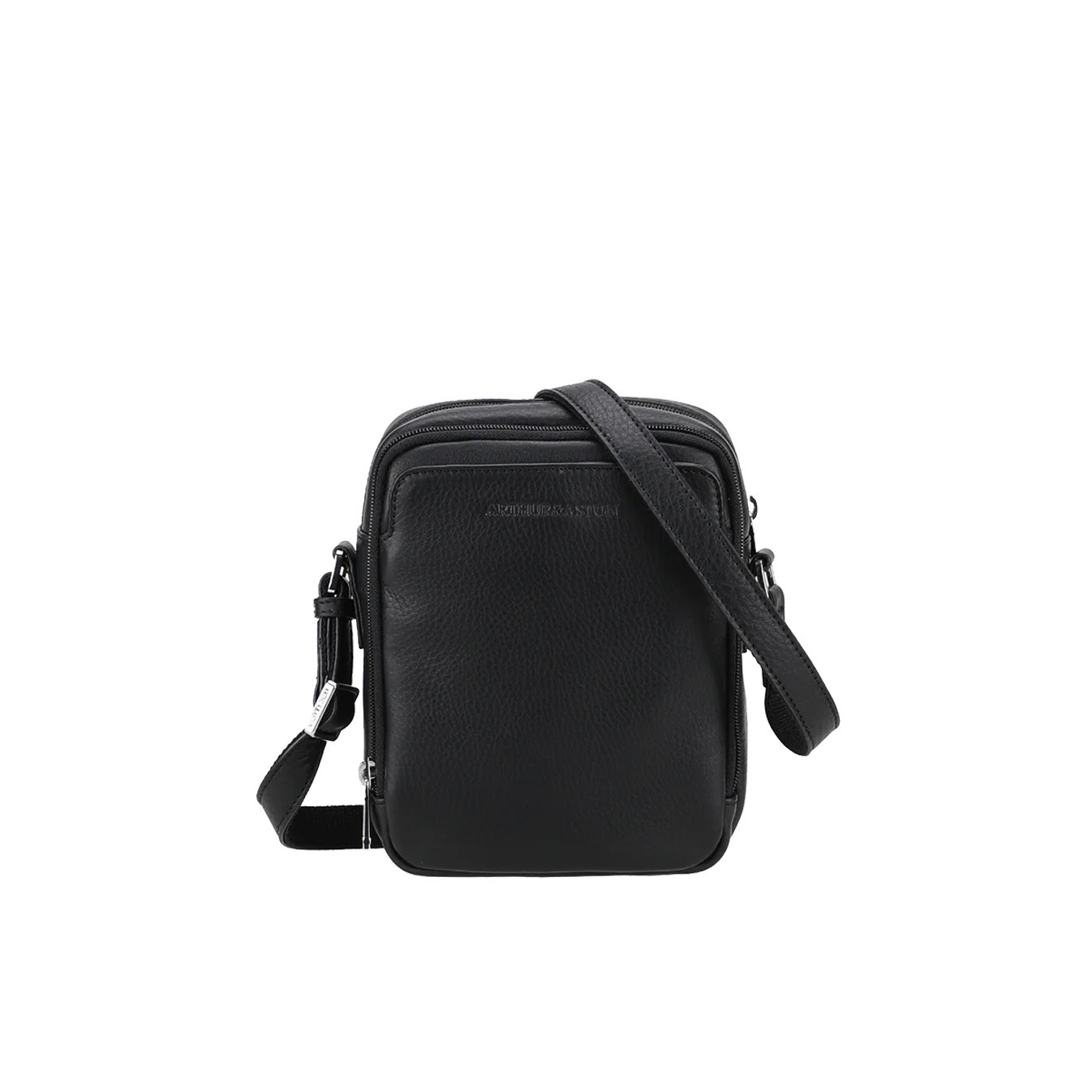 Arthur et Aston Ange Shoulder Bag in Leather M 2 Compartments Black