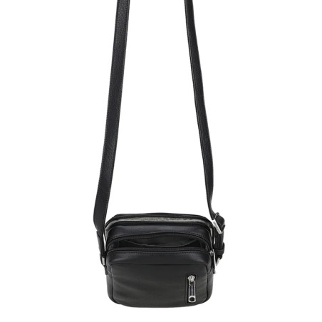 Arthur et Aston Ange Shoulder Bag in Leather M 2 Compartments Black