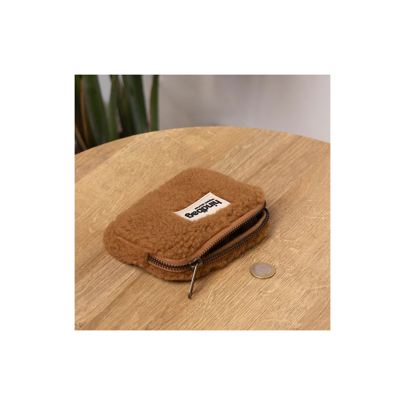 Hindbag Lili Small Zippered Money Bag Faux Fur Teddy Brown