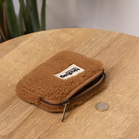 Hindbag Lili Small Zippered Money Bag Faux Fur Teddy Brown