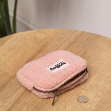 Hindbag Lili Small Zippered Wallet Faux Fur Teddy Powder Pink