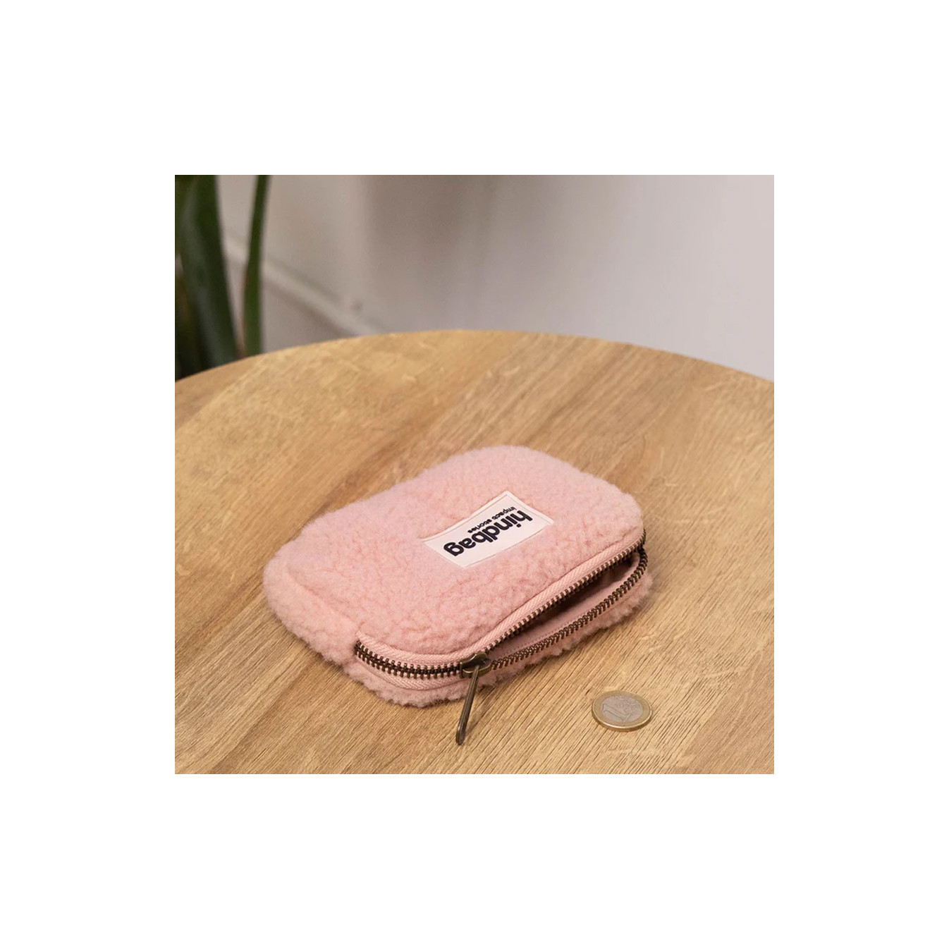 Hindbag Lili Petit Porte-Monnaie Fausse Fourrure Teddy Rose Poudré
