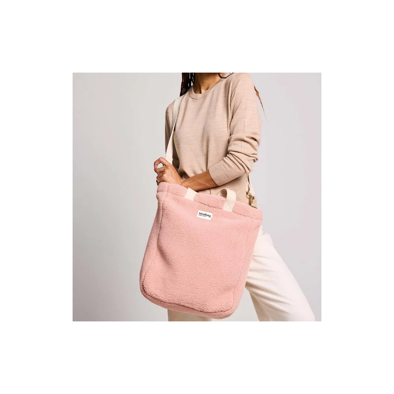 Hindbag Paul Tote Bag and Faux Fur Teddy Powdered Pink Tote Bag