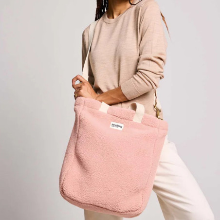 Hindbag Paul Tote Bag and Faux Fur Teddy Powdered Pink Tote Bag