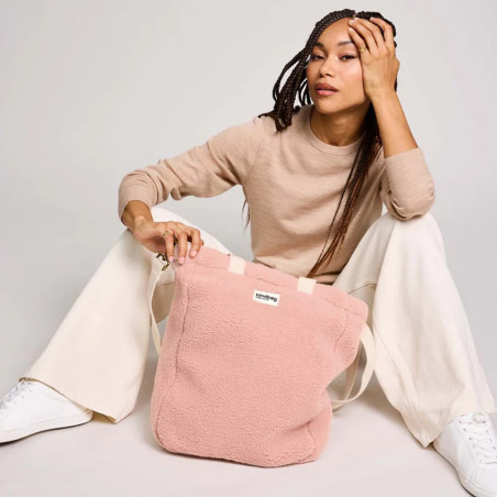 Hindbag Paul Tote Bag and Faux Fur Teddy Powdered Pink Tote Bag
