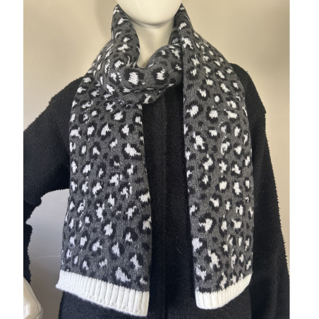 Fonem Touch Leopard Warm Scarf with Leopard Patterns Anthracite