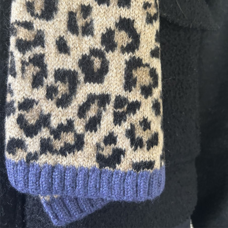 Fonem Touch Leopard Warm Scarf With Leopard Patterns Beige
