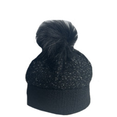 Fonem Chic & Warm Pompon & Turn-down Beanie Black