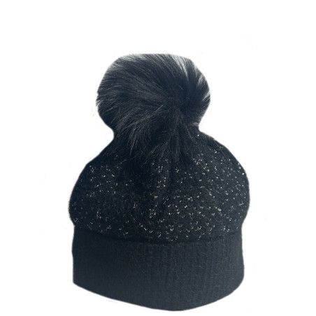 Fonem Chic & Warm Pompon & Turn-down Beanie Black