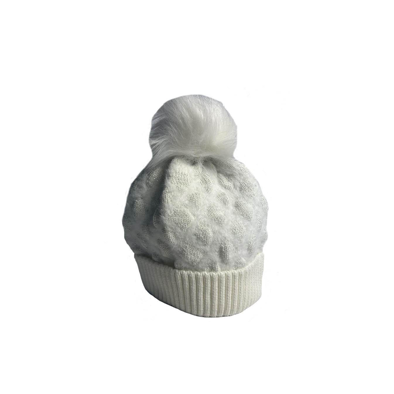 Fonem Chic Knitted Hat with Diamond Patterns in Cream