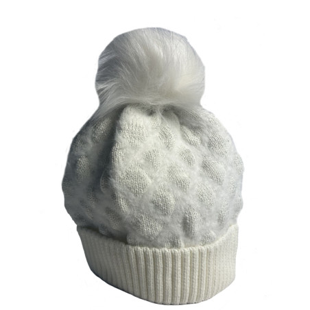 Fonem Chic Knitted Hat with Diamond Patterns in Cream
