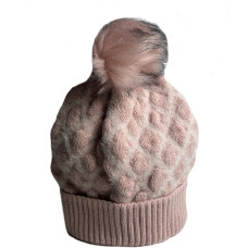 Fonem Chic Knitted Hat with Diamond Patterns Pink
