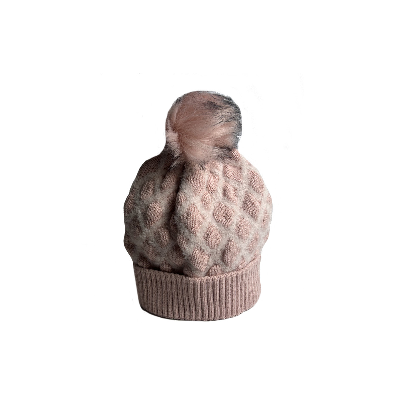 Fonem Chic Knitted Hat with Diamond Patterns Pink