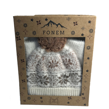 Fonem Set Ecru Gloves, Scarf & Beanie
