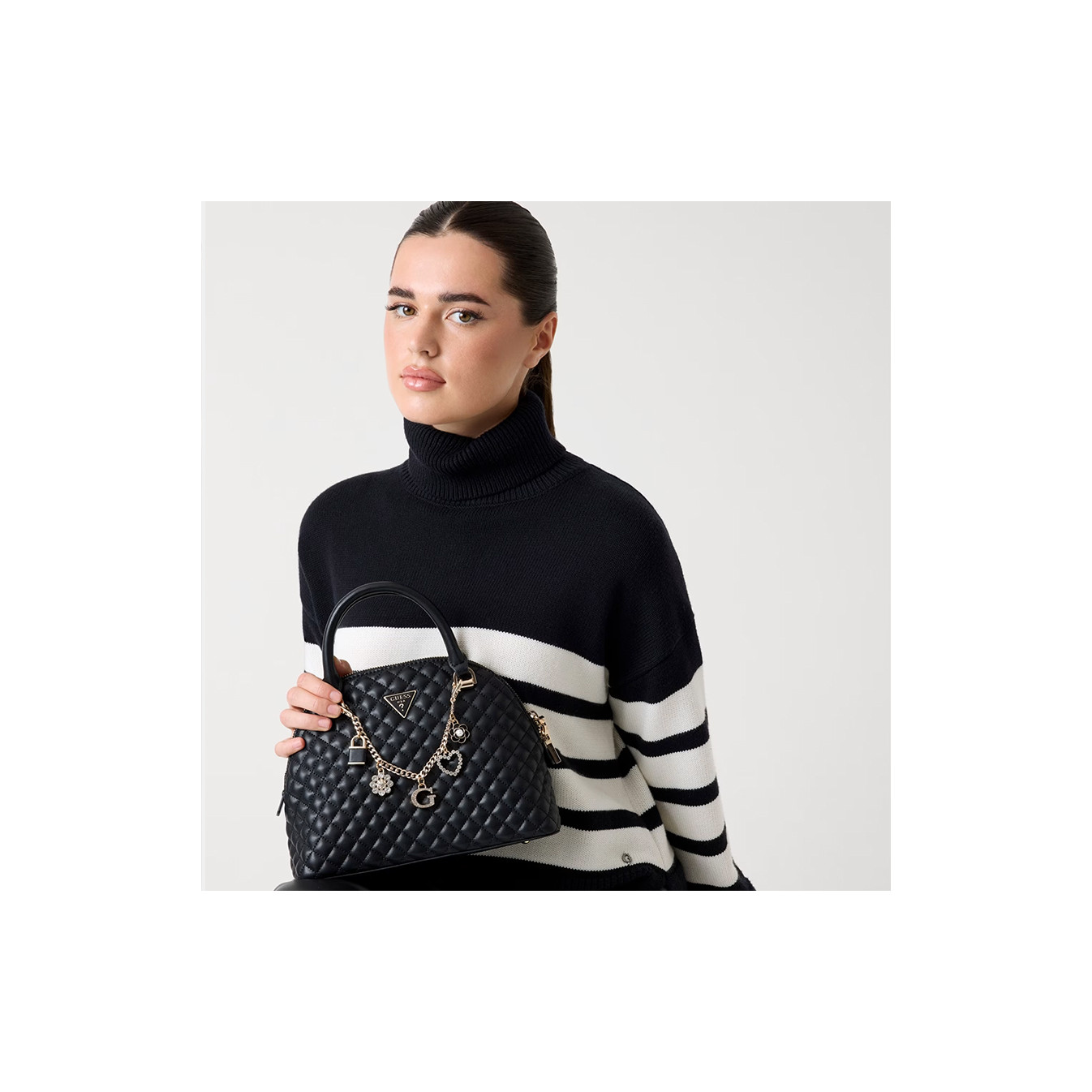 Guess Everlee Matelassé Handbag With Charms Black