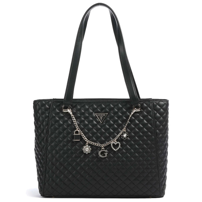 Guess Everlee Sac Shopping Matelassé Et Charms Black