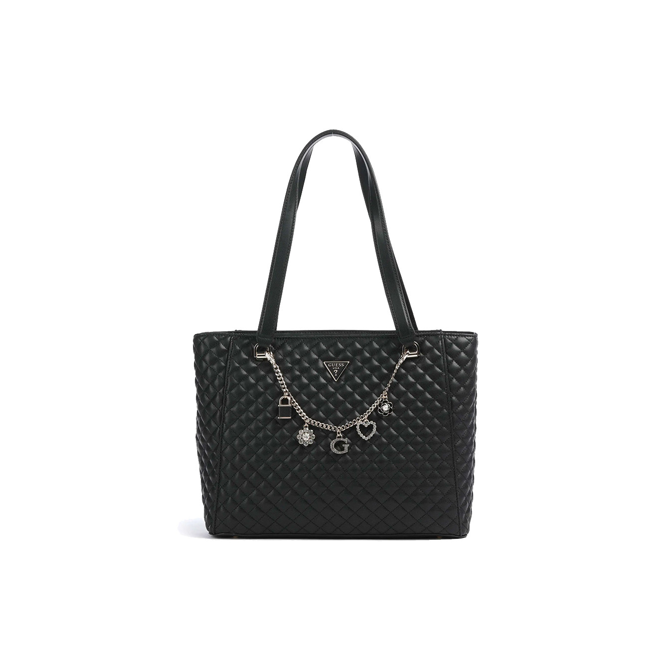 Guess Everlee Sac Shopping Matelassé Et Charms Black