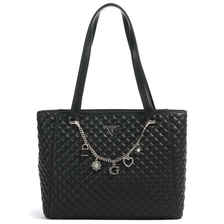 Guess Everlee Quilted Shopping Bag with Charms Black