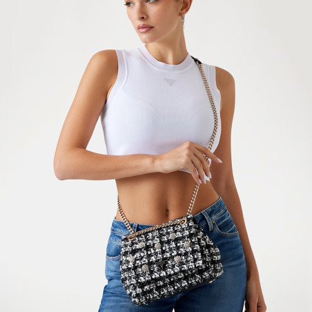 Guess Everlee Mini Shoulder Bag Tweed Black Multi