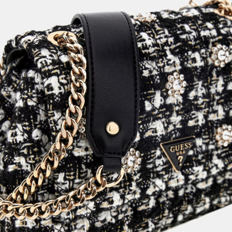 Guess Everlee Mini Shoulder Bag Tweed Black Multi