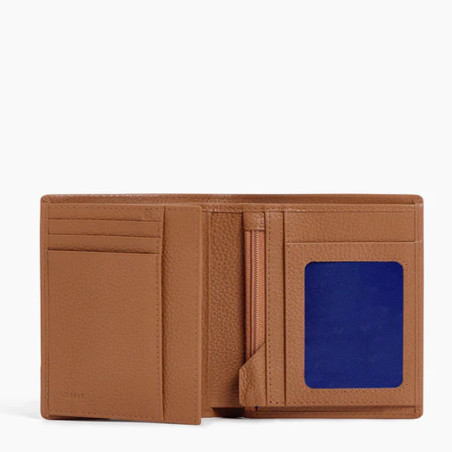 Le Tanneur Charles Medium Wallet 2 Flaps Grained Tan Leather