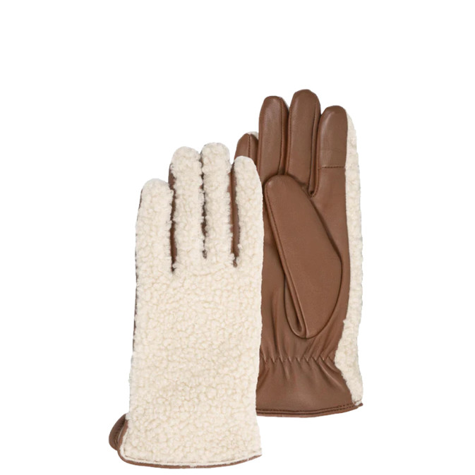 Isotoner Touch Gloves in Fake Fur and Leather for Women Size S Cognac