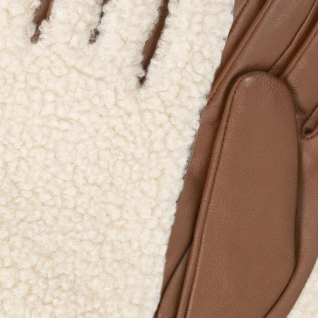 Isotoner Touch Gloves in Fake Fur and Leather for Women Size S Cognac
