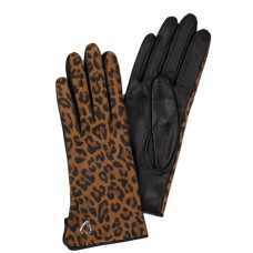 Lancaster Women's Smooth Lambskin Touchscreen Gloves Size 8 Leopard...