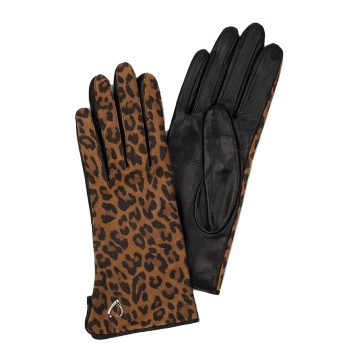 Lancaster Women's Smooth Lambskin Touchscreen Gloves Size 7.5 Leopa...