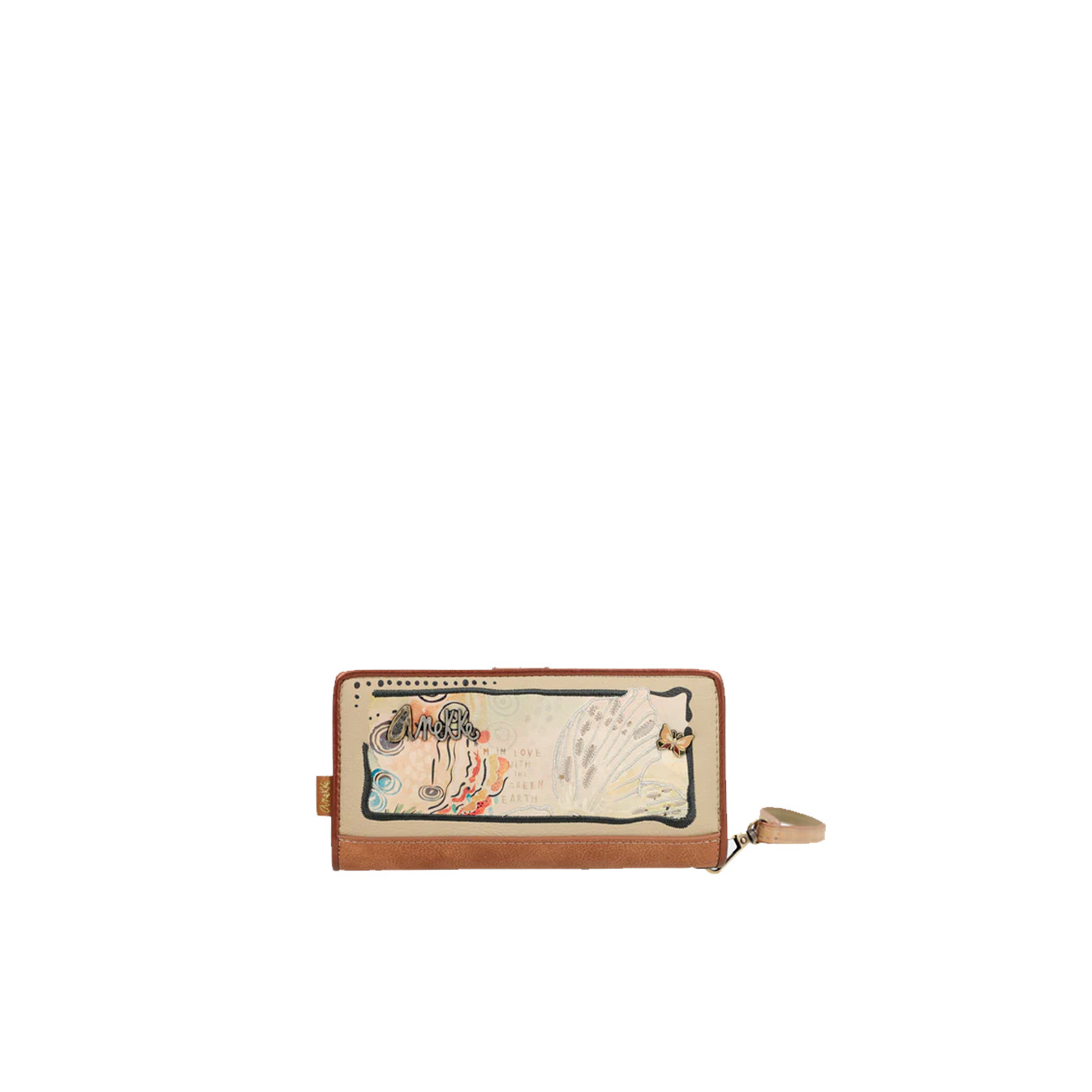 Anekke Butterfly Grand Wallet 3 Flaps Faux Cuir Beige