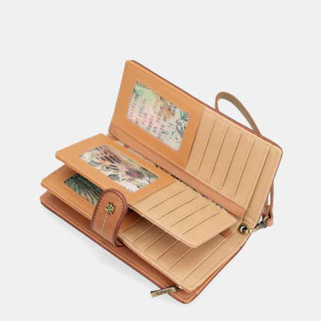 Anekke Butterfly Grand Wallet 3 Flaps Faux Cuir Beige