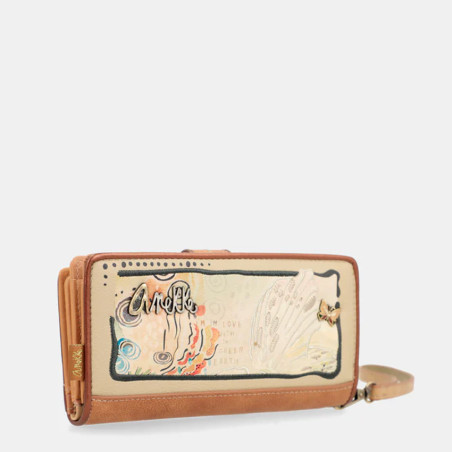 Anekke Butterfly Grand Wallet 3 Flaps Faux Cuir Beige