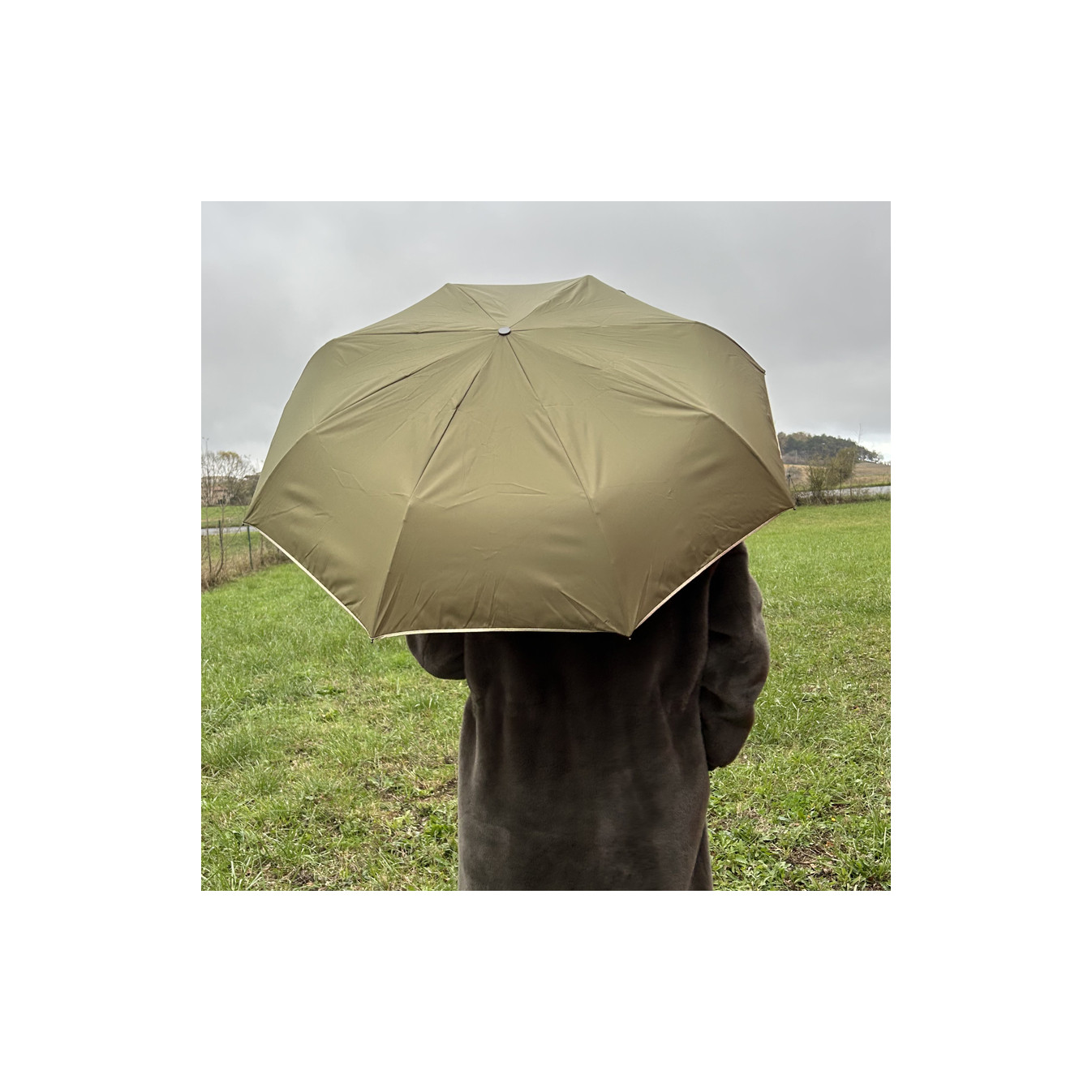 Piganiol x Arec Nut Folding Umbrella for Women Khaki / Gold Bias