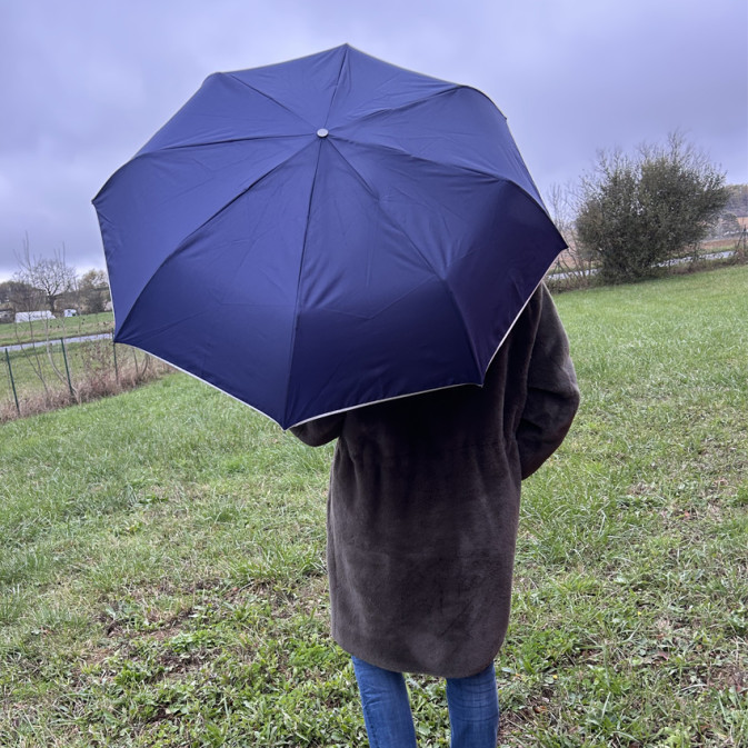 Piganiol x Noix D'arec Parapluie Pliant Pour Femme Marine / Biais Argenté