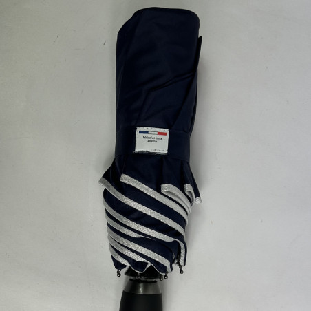 Piganiol x Noix D'arec Parapluie Pliant Pour Femme Marine / Biais Argenté fermeture près