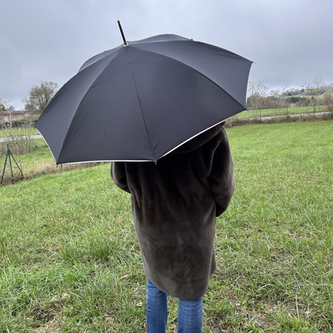 Piganiol x Noix D'arec Parapluie Canne Pour Femme Noir / Biais Argenté