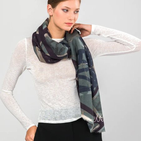 Anekke Scarf with Printed Patterns Blue
