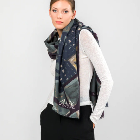 Anekke Scarf with Printed Patterns Blue