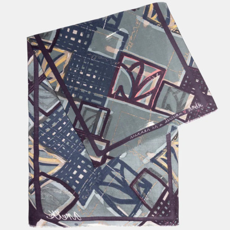 Anekke Scarf with Printed Patterns Blue