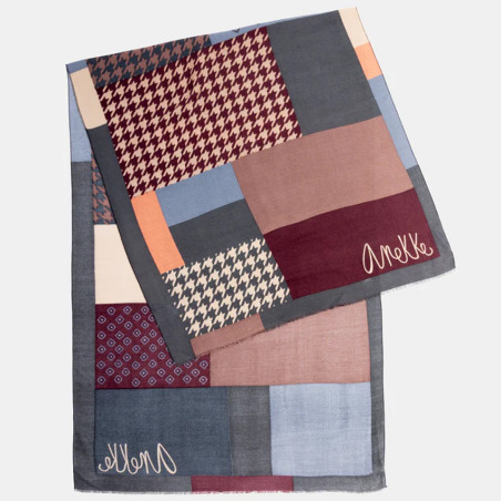 Anekke Scarf with Printed Patchworks Grey