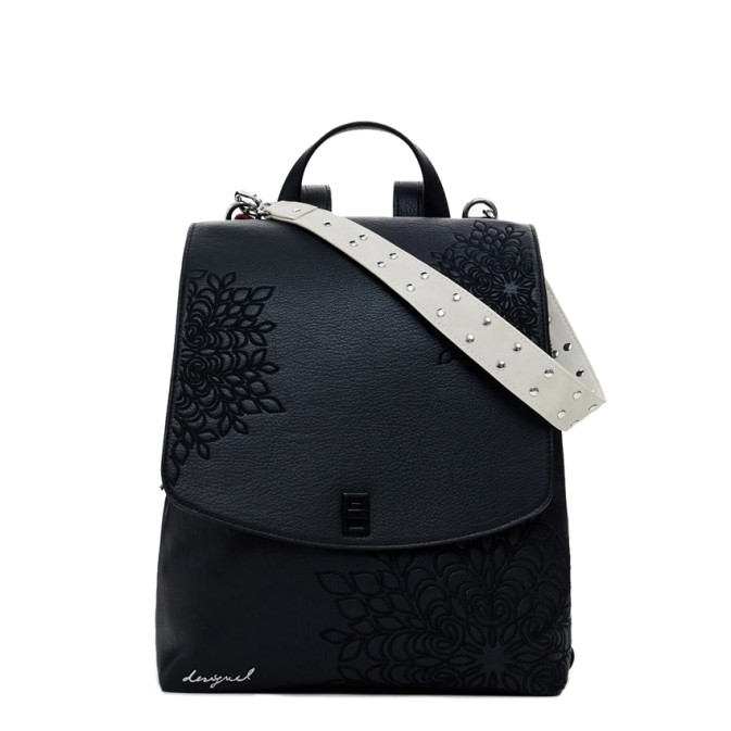 Desigual Embro Patch Small Backpack With Flap And Engravings Black