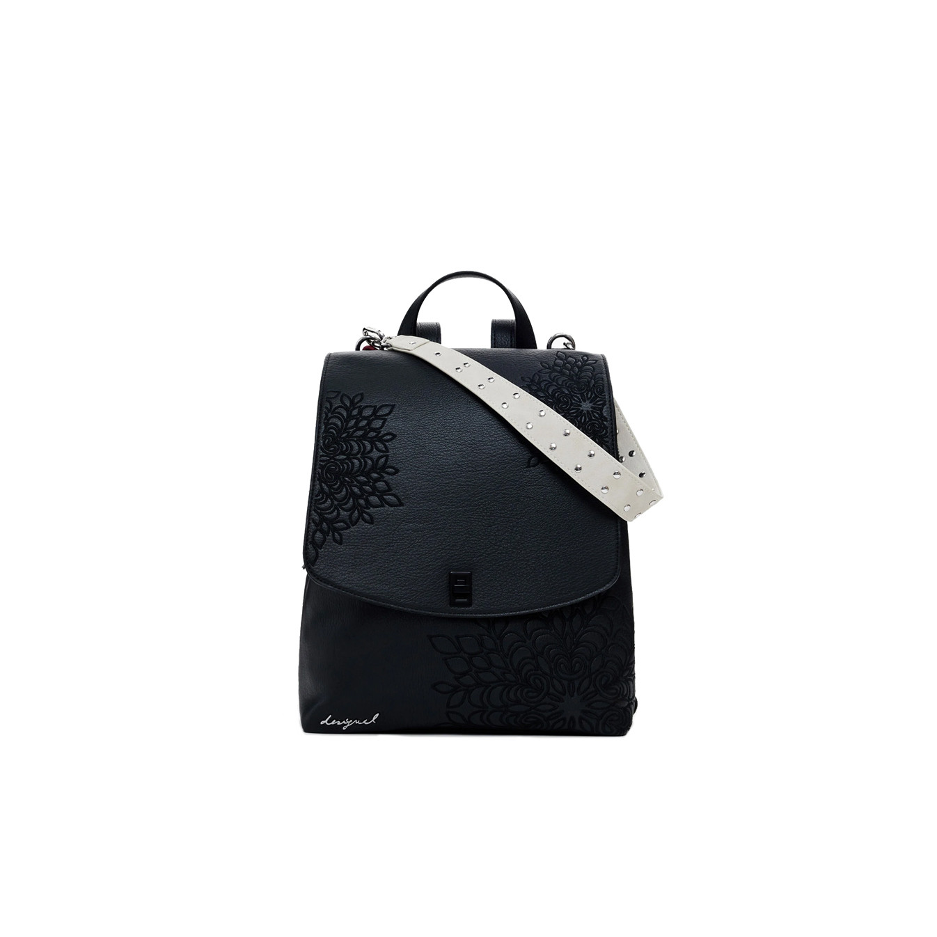 Desigual Embro Patch Petit Sac A Dos A Rabat Avec Gravures Negro